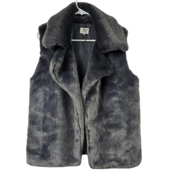 Six Crisp Days XS/S Gray Faux Fur Vest Anthropologie Shaggy Teddy Jacket Retro - Picture 9 of 9